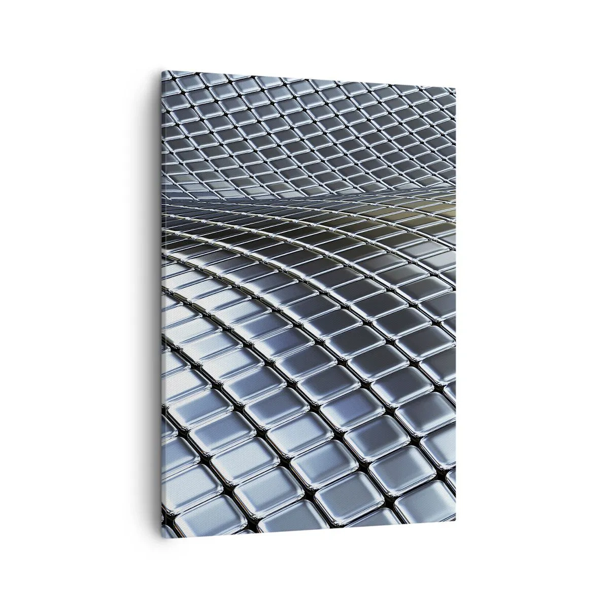 Cuadro sobre lienzo - Impresión de Imagen - Estructura moderna de cuadrados metálicos. - 50x70cm - Ola de plata - Decoración de pared moderna para salón y dormitorio ARTTOR