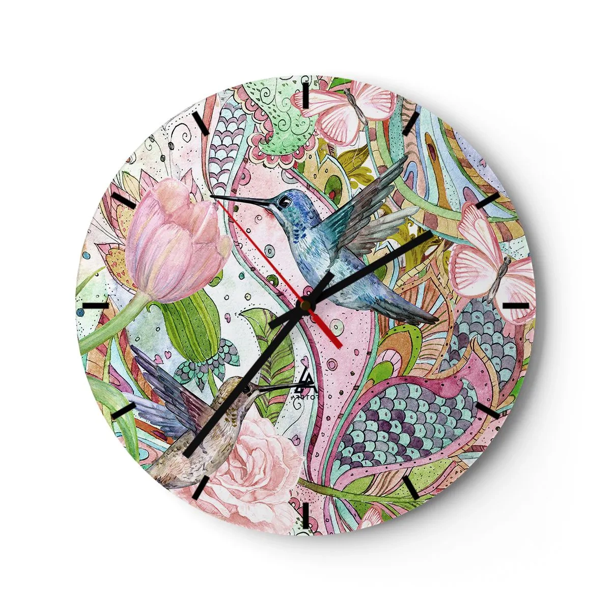 Reloj de pared - Reloj de vidrio - Enredado en las vides - 40x40 cm