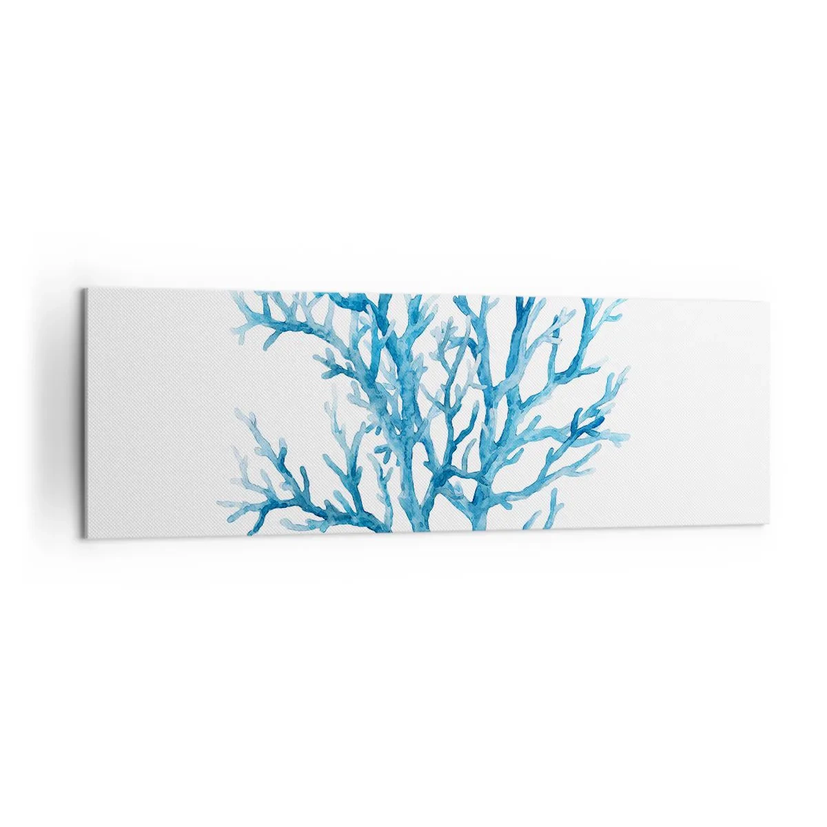 Cuadro sobre lienzo - Impresión de Imagen - Coral azul sobre fondo blanco con un toque minimalista. - 160x50cm - Filigrana marina - Decoración de pared moderna para salón y dormitorio ARTTOR