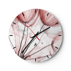 Reloj de pared - Reloj de vidrio - Delicados dientes de león en tonos rojos y blancos. - 30x30cm - Antes de partir - Decoración de pared moderna para salón, cocina y dormitorio ARTTOR