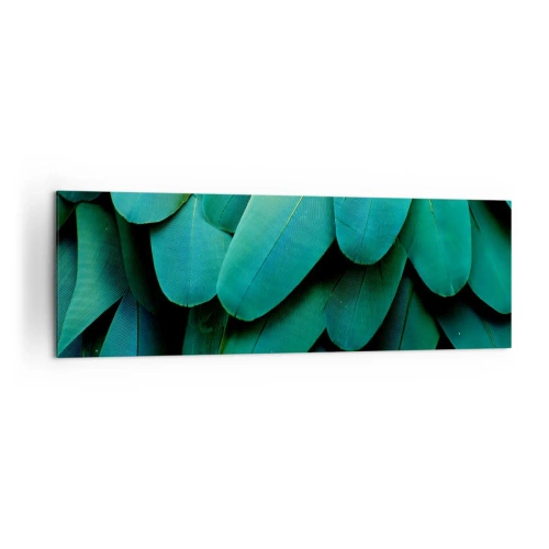 Cuadro sobre lienzo - Impresión de Imagen - Detalle de plumas en tonos verdes. - 160x50cm - La precisión de la naturaleza  - Decoración de pared moderna para salón y dormitorio ARTTOR