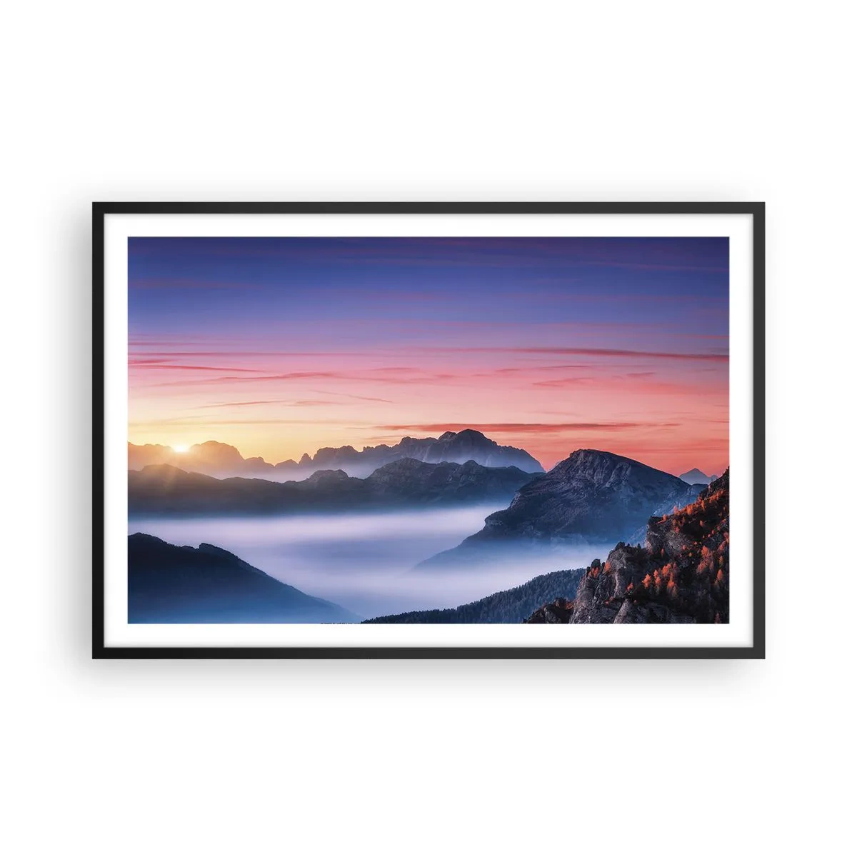 Póster en marco negro - Sobre los valles - 91x61 cm