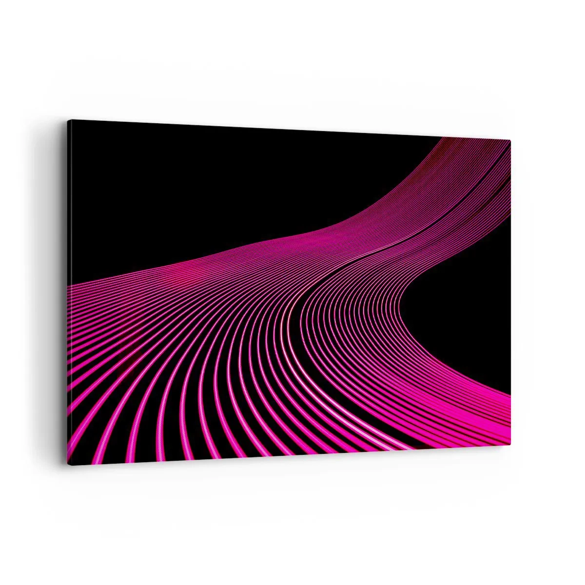 Cuadro sobre lienzo - Impresión de Imagen - Líneas futuristas en tonos rosa sobre fondo negro. - 100x70cm - Avenida de luz - Decoración de pared moderna para salón y dormitorio ARTTOR