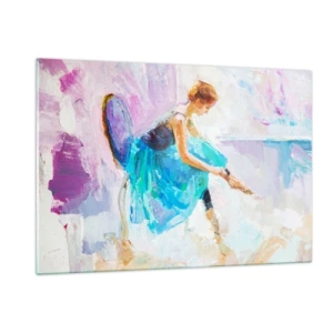 Cuadro sobre vidrio - Impresiones sobre Vidrio - Una bailarina con un vestido azul sobre un fondo impresionista. - 120x80cm - Gracia indescriptible, encanto sutil - Decoración de pared moderna para salón y dormitorio ARTTOR