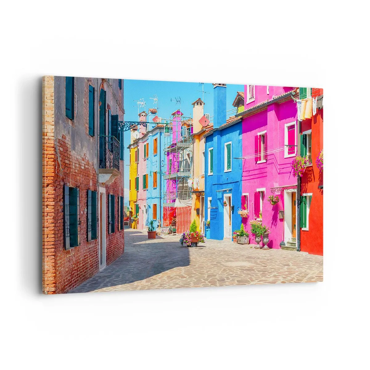 Cuadro sobre lienzo - Impresión de Imagen - Edificios coloridos en una calle estrecha de la ciudad - 100x70cm - Pueblo colorido - Decoración de pared moderna para salón y dormitorio ARTTOR