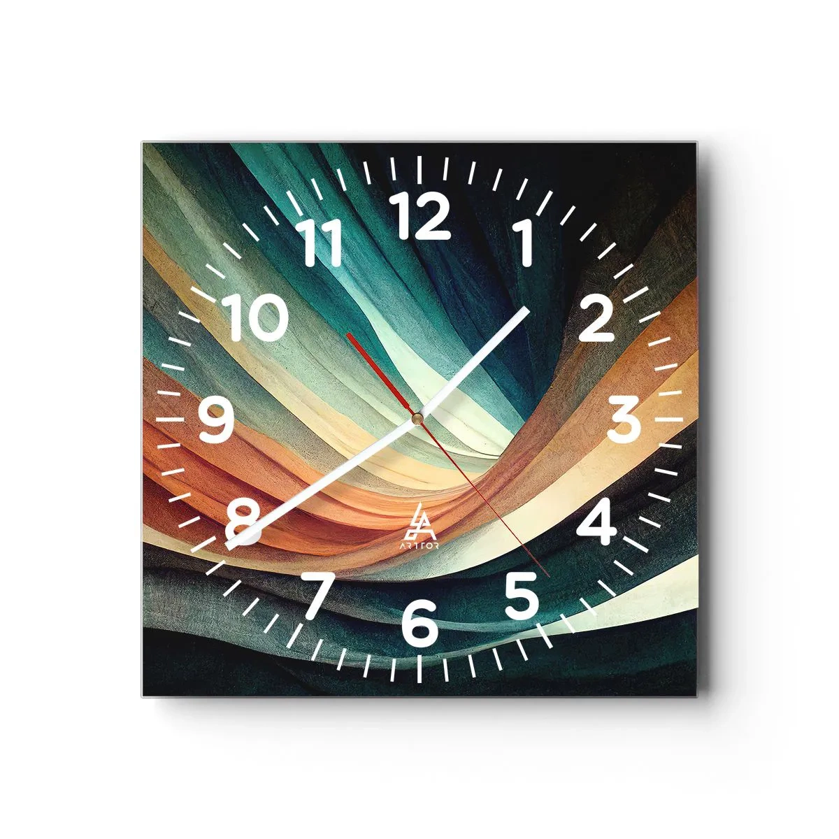 Reloj de pared - Reloj de vidrio - Tejido de colores - 30x30 cm