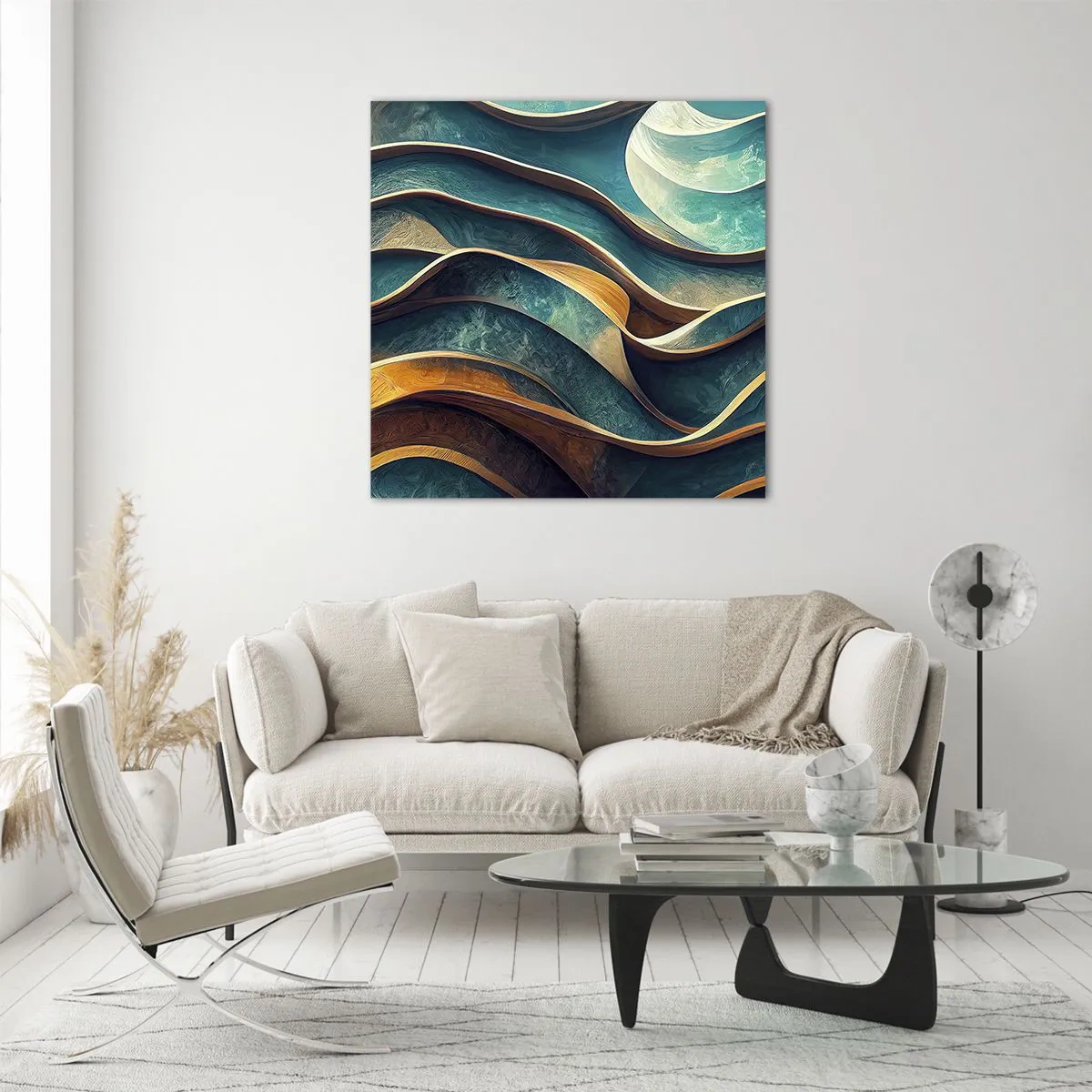 Cuadro sobre vidrio - Impresiones sobre Vidrio - Meandros de azul - 70x70 cm