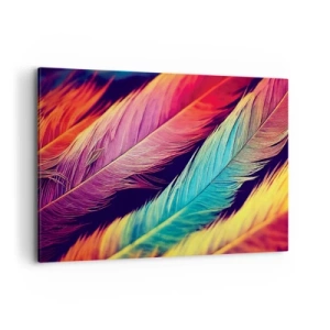 Cuadro sobre lienzo - Impresión de Imagen - Plumas de colores intensos - 120x80cm - Arco iris plumoso - Decoración de pared moderna para salón y dormitorio ARTTOR