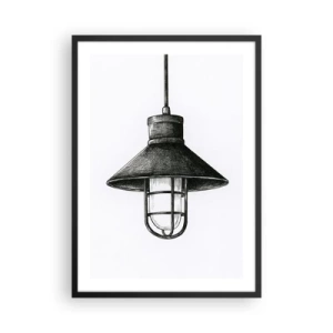 Póster en marco negro - Boceto de una lámpara colgante industrial. - 50x70cm - Como hace años... - Decoración de pared moderna para salón y dormitorio ARTTOR
