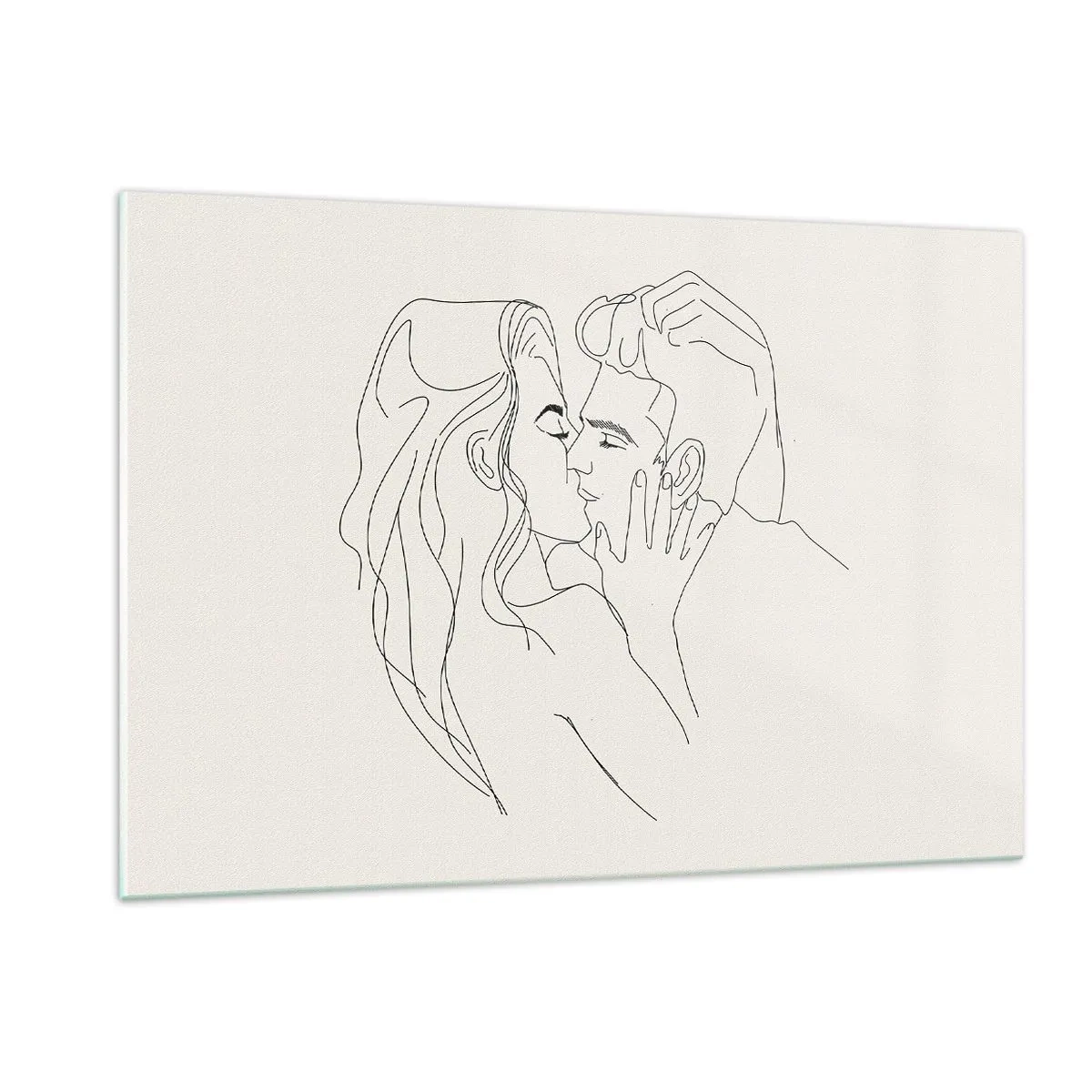 Cuadro sobre vidrio - Impresiones sobre Vidrio - Un beso sensual de una pareja en la línea de contorno. - 120x80cm - Unión y sentimiento - Decoración de pared moderna para salón y dormitorio ARTTOR