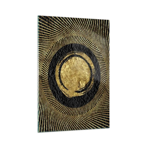 Cuadro sobre vidrio - Impresiones sobre Vidrio - Composición geométrica en negro y dorado con rayos. - 70x100cm - Composición glamour - Decoración de pared moderna para salón y dormitorio ARTTOR
