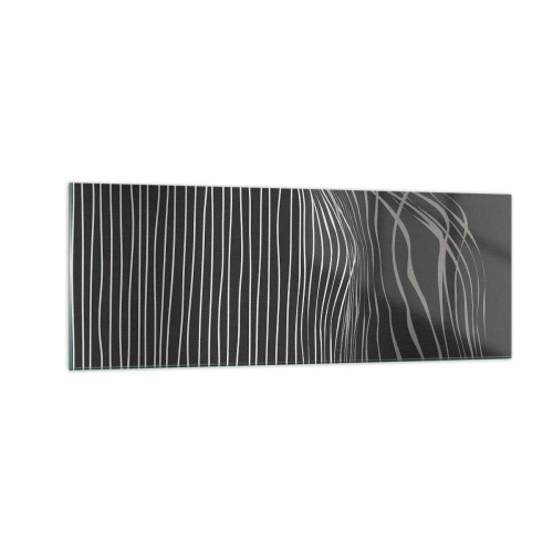Cuadro sobre vidrio - Impresiones sobre Vidrio - Líneas blancas sobre un fondo gris oscuro en una disposición abstracta. - 140x50cm - Ritmo y acento - Decoración de pared moderna para salón y dormitorio ARTTOR