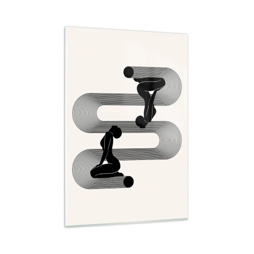 Cuadro sobre vidrio - Impresiones sobre Vidrio - Siluetas negras con líneas geométricas sobre un fondo claro - 80x120cm - Simetría sensual - Decoración de pared moderna para salón y dormitorio ARTTOR