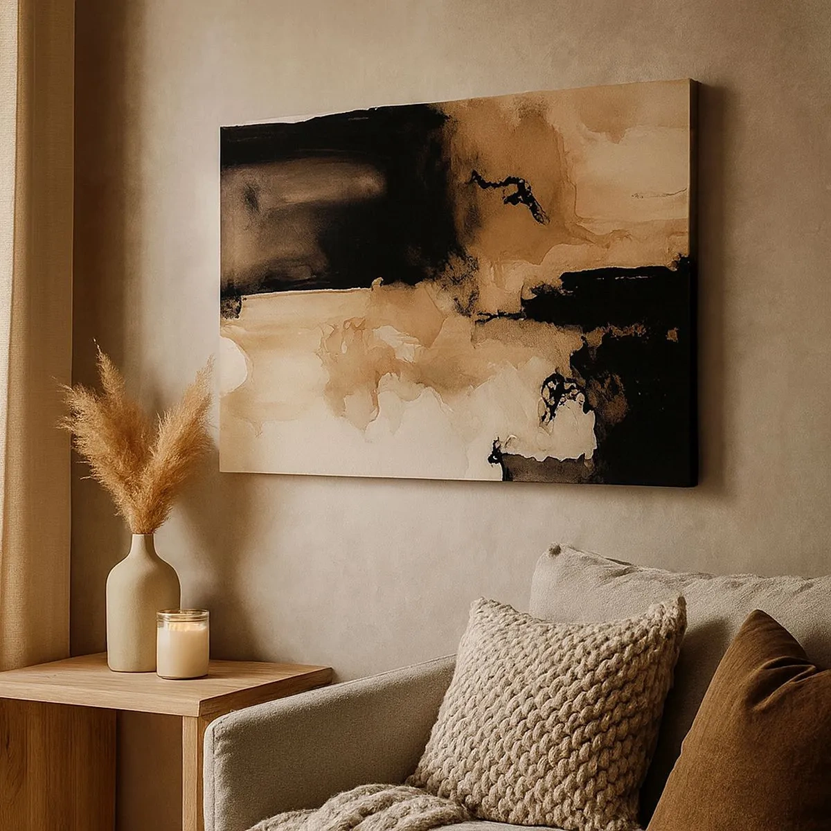 Cuadro sobre lienzo - Impresión de Imagen - Composición abstracta en tonos marrones y negros. - 70x50cm - Una abstracción intrigante - Decoración de pared moderna para salón y dormitorio ARTTOR