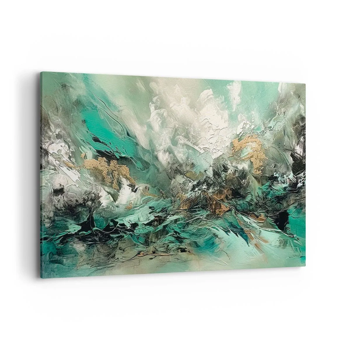 Cuadro sobre lienzo - Impresión de Imagen - Paisaje abstracto en tonos verdes y dorados. - 120x80cm - Hervor negro esmeralda - Decoración de pared moderna para salón y dormitorio ARTTOR