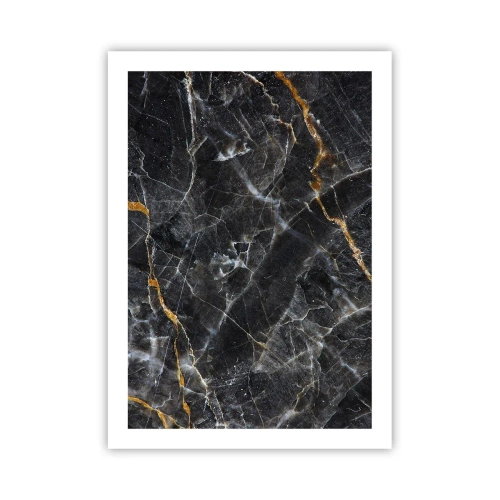 Póster - Mármol negro con sutiles vetas doradas en un marco elegante. - 50x70cm - La vida interior de la piedra - Decoración de pared moderna para salón y dormitorio ARTTOR