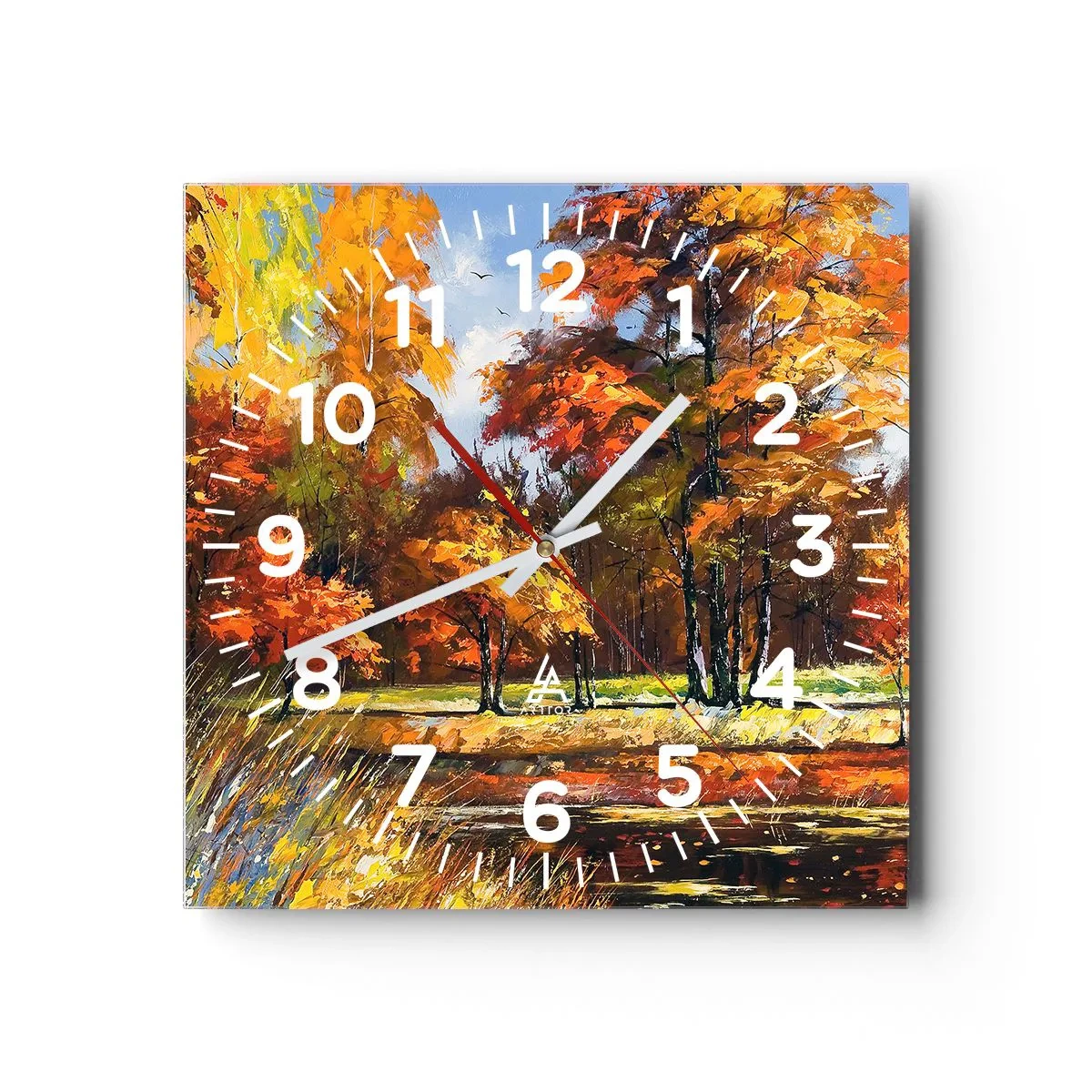 Reloj de pared - Reloj de vidrio - Paisaje en dorado y marrón - 30x30 cm
