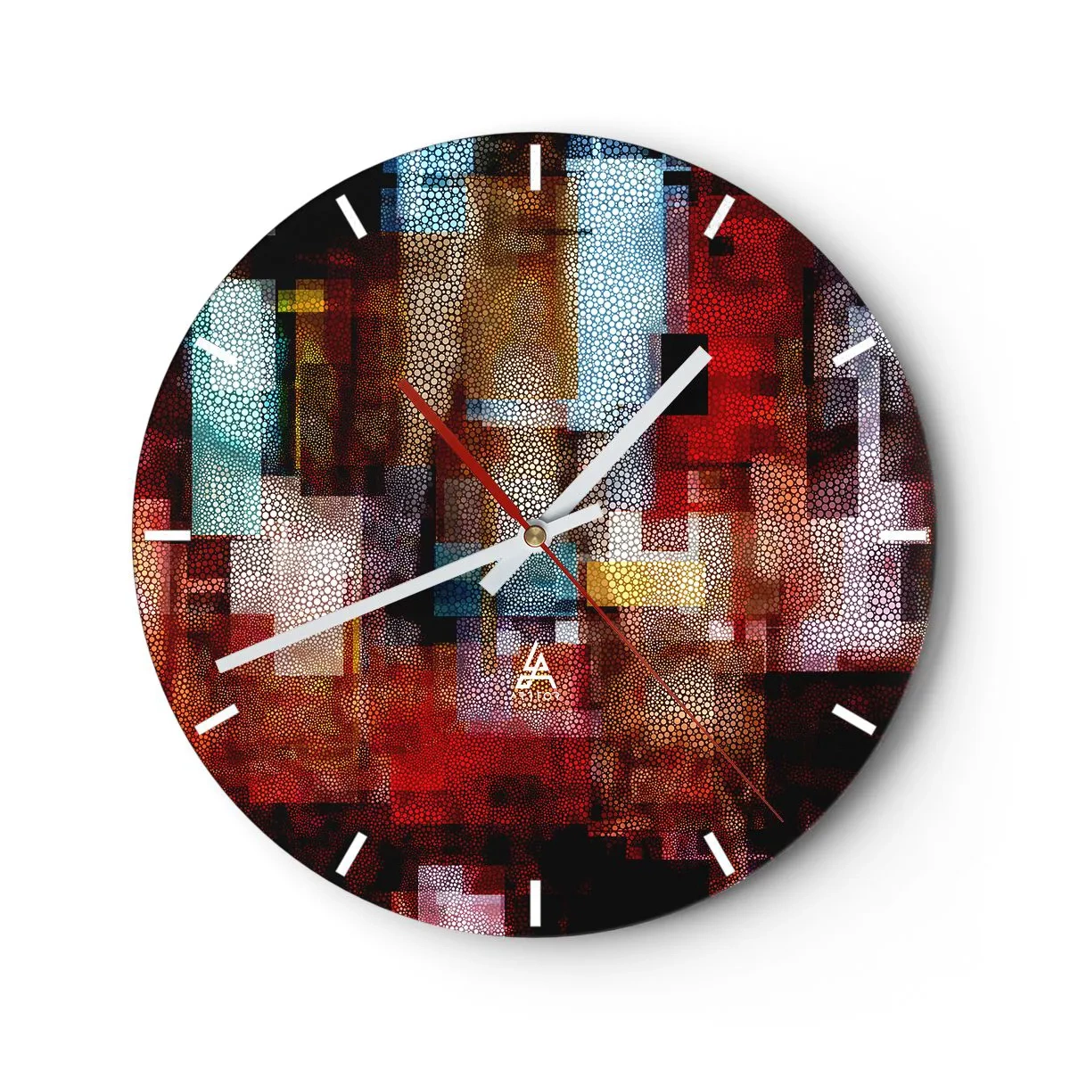 Reloj de pared - Reloj de vidrio - Composiciones abstractas en tonos rojos y dorados con patrón geométrico. - 30x30cm - Confusión y desconcierto - Decoración de pared moderna para salón, cocina y dormitorio ARTTOR