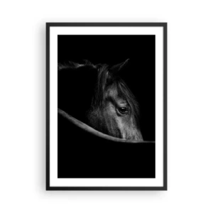 Póster en marco negro - Retrato en blanco y negro de un caballo con un enfoque artístico. - 50x70cm - Príncipe negro - Decoración de pared moderna para salón y dormitorio ARTTOR
