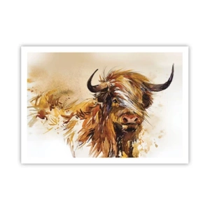 Póster - Retrato de un toro en estilo artístico de acuarela. - 100x70cm - El orgullo del líder - Decoración de pared moderna para salón y dormitorio ARTTOR