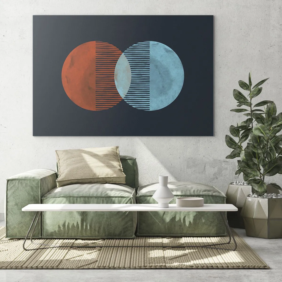 Cuadro sobre vidrio - Impresiones sobre Vidrio - Dos planetas coloridos que se cruzan con un patrón geométrico. - 70x50cm - Fantasía astronómica - Decoración de pared moderna para salón y dormitorio ARTTOR