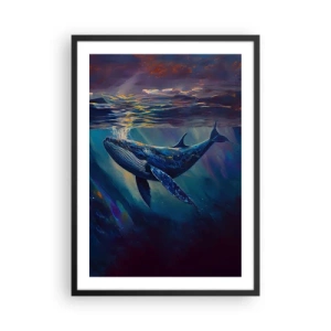 Póster en marco negro - Una imagen melancólica de una ballena bajo la luz submarina. - 50x70cm - Bienvenidos a mi mundo - Decoración de pared moderna para salón y dormitorio ARTTOR