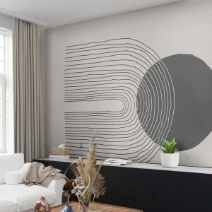 Fotomural Premium Canvas - Patrón abstracto con líneas y un círculo negro sobre un fondo claro - 100x70cm - Temblor y certeza - Decoración de pared moderna para salón y dormitorio ARTTOR