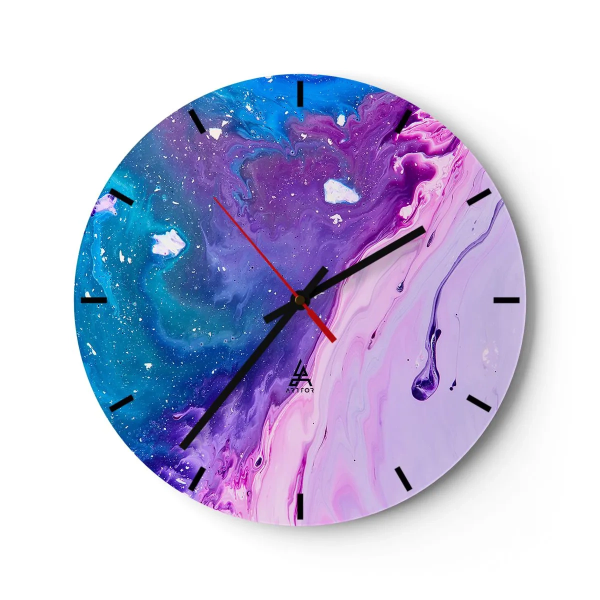 Reloj de pared - Reloj de vidrio - Colores abstractos en tonos morados y azules. - 30x30cm - Yin y yang - Decoración de pared moderna para salón, cocina y dormitorio ARTTOR