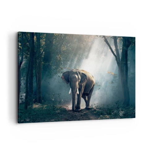 Cuadro sobre lienzo - Impresión de Imagen - Elefante en la luz del bosque - 120x80cm - Un paseo tranquilo - Decoración de pared moderna para salón y dormitorio ARTTOR