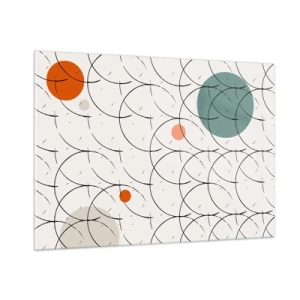 Cuadro sobre vidrio - Impresiones sobre Vidrio - Círculos de colores y líneas negras sobre un fondo claro en estilo pop art. - 100x70cm - Con espíritu pop-art - Decoración de pared moderna para salón y dormitorio ARTTOR