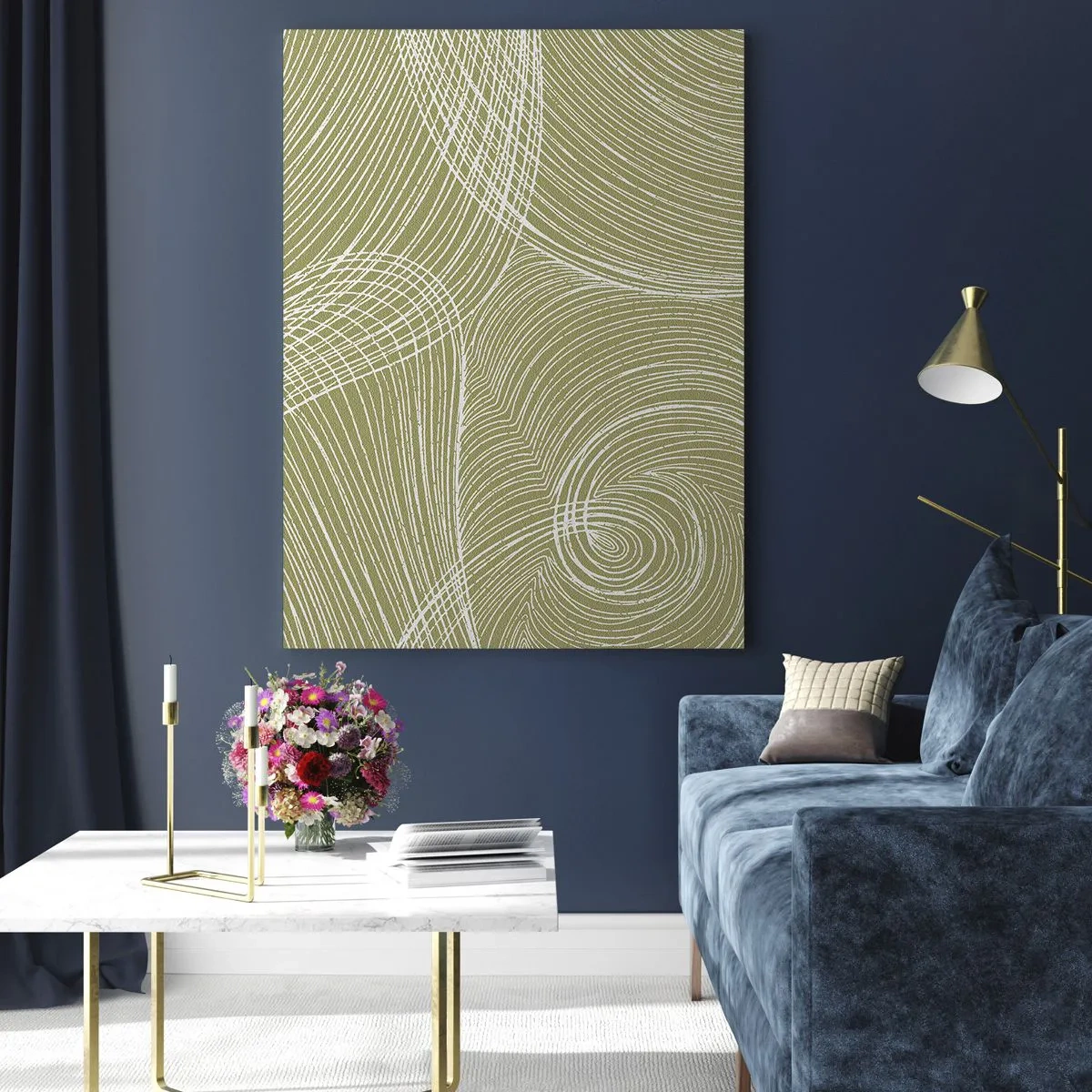 Cuadro sobre vidrio - Impresiones sobre Vidrio - Líneas verdes y blancas en una composición abstracta. - 80x120cm - Abstracción intrincada en blanco - Decoración de pared moderna para salón y dormitorio ARTTOR