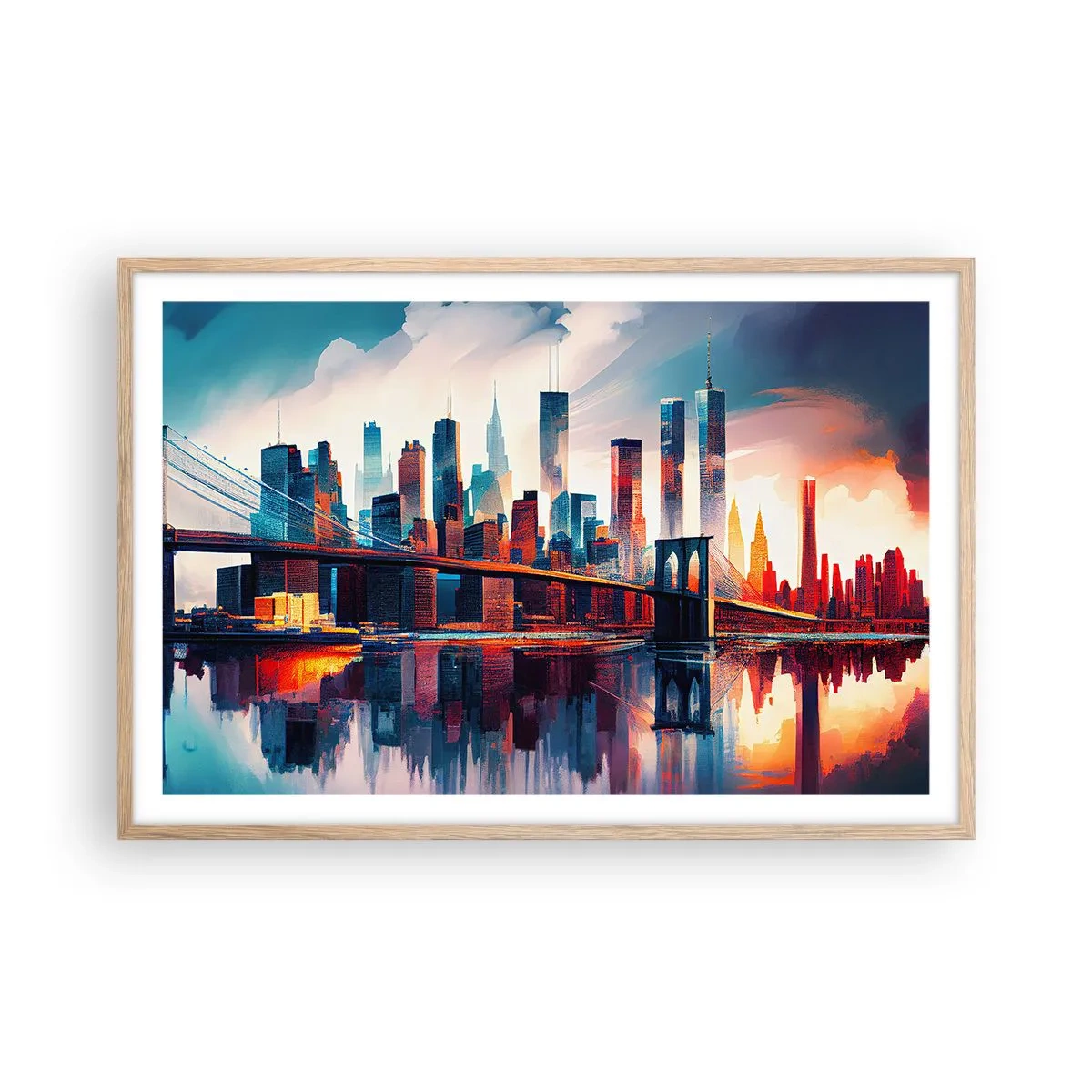 Póster en marco roble claro - Nueva York siempre luce - 91x61 cm