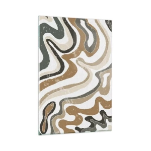 Cuadro sobre vidrio - Impresiones sobre Vidrio - Patrones terrosos en tonos marrones y verdes. - 80x120cm - Meandros de colores terrosos - Decoración de pared moderna para salón y dormitorio ARTTOR