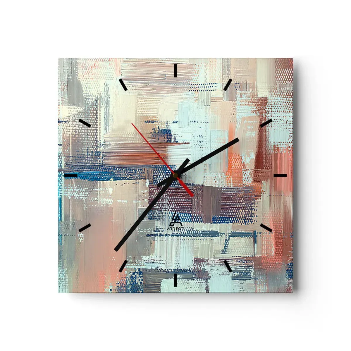 Reloj de pared - Reloj de vidrio - Composición abstracta en tonos azules y beige. - 30x30cm - Alcanzando la luz - Decoración de pared moderna para salón y dormitorio ARTTOR