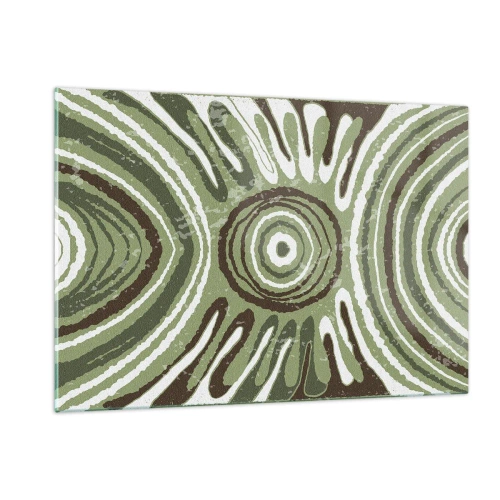 Cuadro sobre vidrio - Impresiones sobre Vidrio - Círculos concéntricos verdes y líneas abstractas - 120x80cm - Explosión de emociones - Decoración de pared moderna para salón y dormitorio ARTTOR
