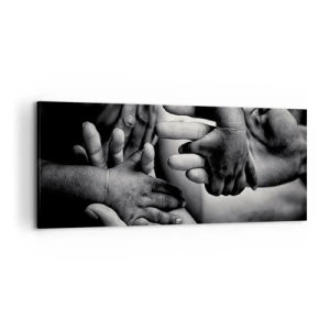 Cuadro sobre lienzo - Impresión de Imagen - Manos en blanco y negro de diferentes generaciones. - 120x50cm - Ser humano - Decoración de pared moderna para salón y dormitorio ARTTOR