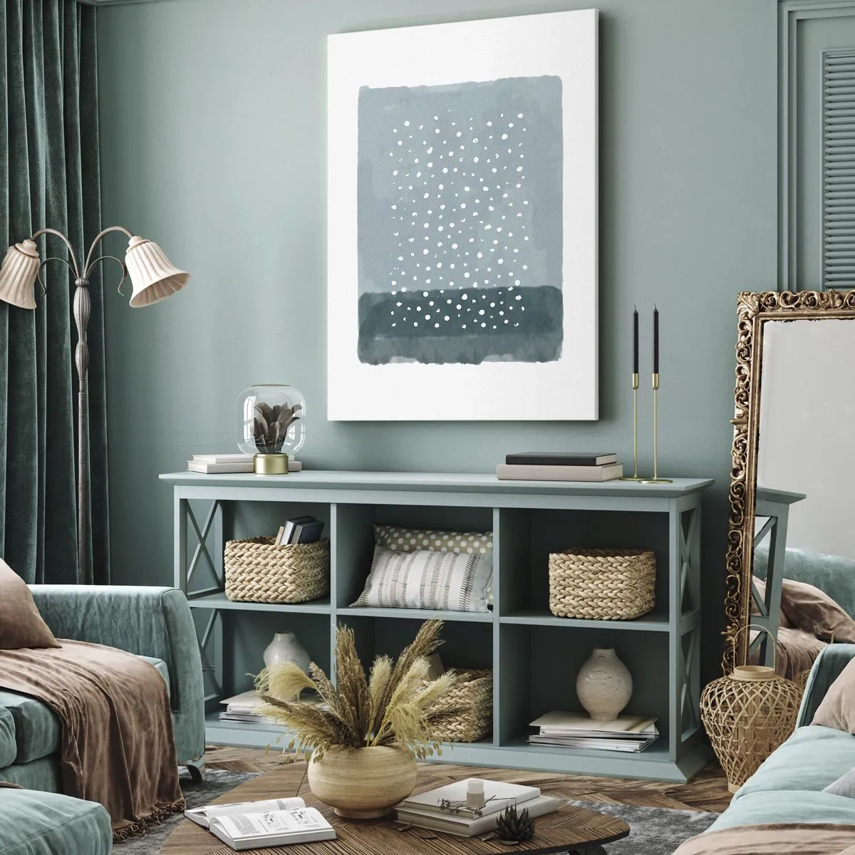 Cuadro sobre lienzo - Impresión de Imagen - Creación sobre azul - 65x120 cm