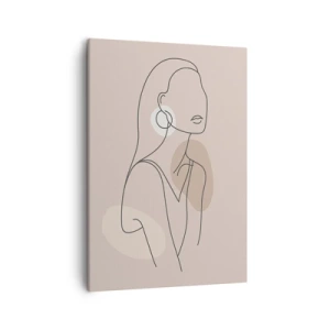Cuadro sobre lienzo - Impresión de Imagen - Ilustración minimalista de una mujer con contornos sobre un fondo beige. - 50x70cm - Un icono de la inocencia - Decoración de pared moderna para salón y dormitorio ARTTOR