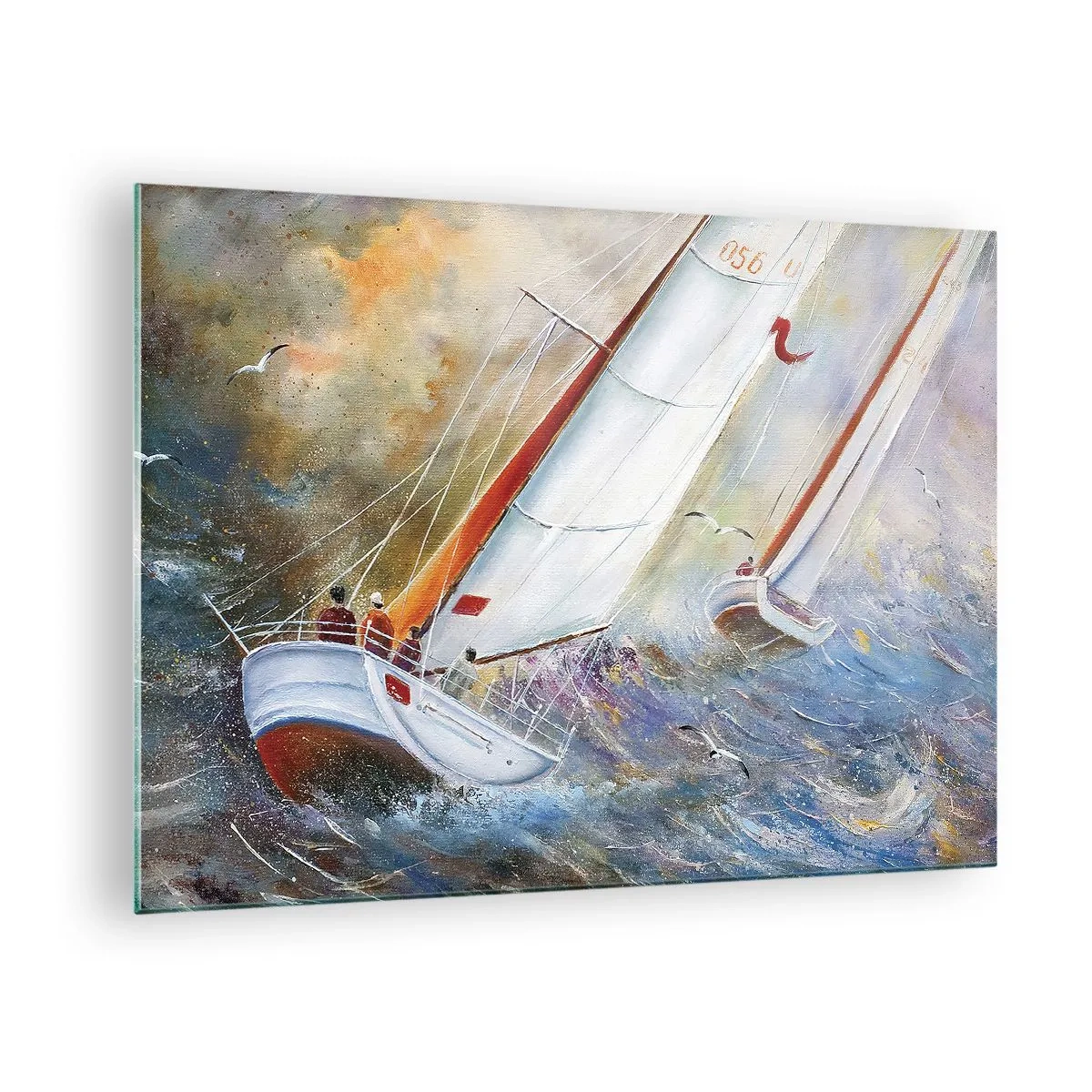 Cuadro sobre vidrio - Impresiones sobre Vidrio - Veleros en mares agitados durante una regata - 70x50cm - Surcando las olas - Decoración de pared moderna para salón y dormitorio ARTTOR