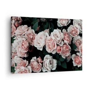 Cuadro sobre lienzo - Impresión de Imagen - Rosas rosadas sobre un fondo oscuro en una composición sutil. - 70x50cm - Conjunto de rosas - Decoración de pared moderna para salón y dormitorio ARTTOR