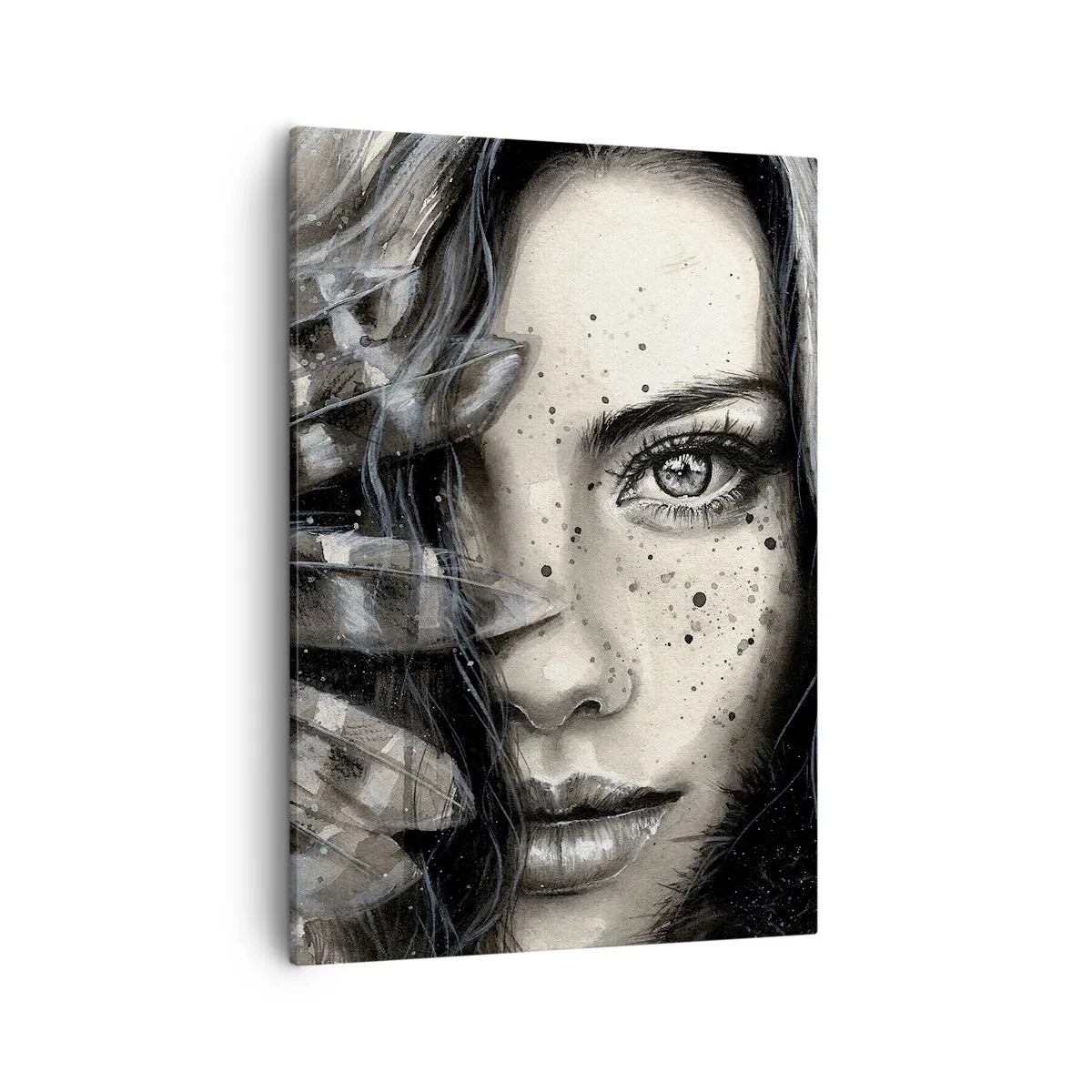 Cuadro sobre lienzo - Impresión de Imagen - Retrato artístico de una mujer con detalles abstractos. - 50x70cm - Belleza salvaje - Decoración de pared moderna para salón y dormitorio ARTTOR