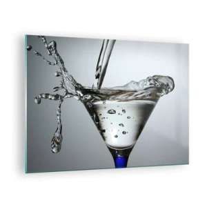 Cuadro sobre vidrio - Impresiones sobre Vidrio - Líquido en una copa de martini salpicando contra un fondo gris - 70x50cm - Sobre el borde de una taza - Decoración de pared moderna para salón y dormitorio ARTTOR