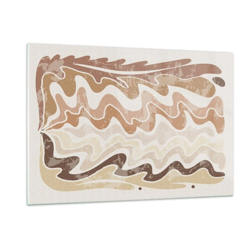 Cuadro sobre vidrio - Impresiones sobre Vidrio - Ondas beige y marrones en una composición abstracta - 120x80cm - Buena energía - buenas emociones - Decoración de pared moderna para salón y dormitorio ARTTOR