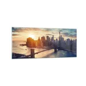 Cuadro sobre vidrio - Impresiones sobre Vidrio - Panorama de la ciudad con el puente y el río a la luz del sol poniente - 120x50cm - Un monumento a la cultura occidental - Decoración de pared moderna para salón y dormitorio ARTTOR