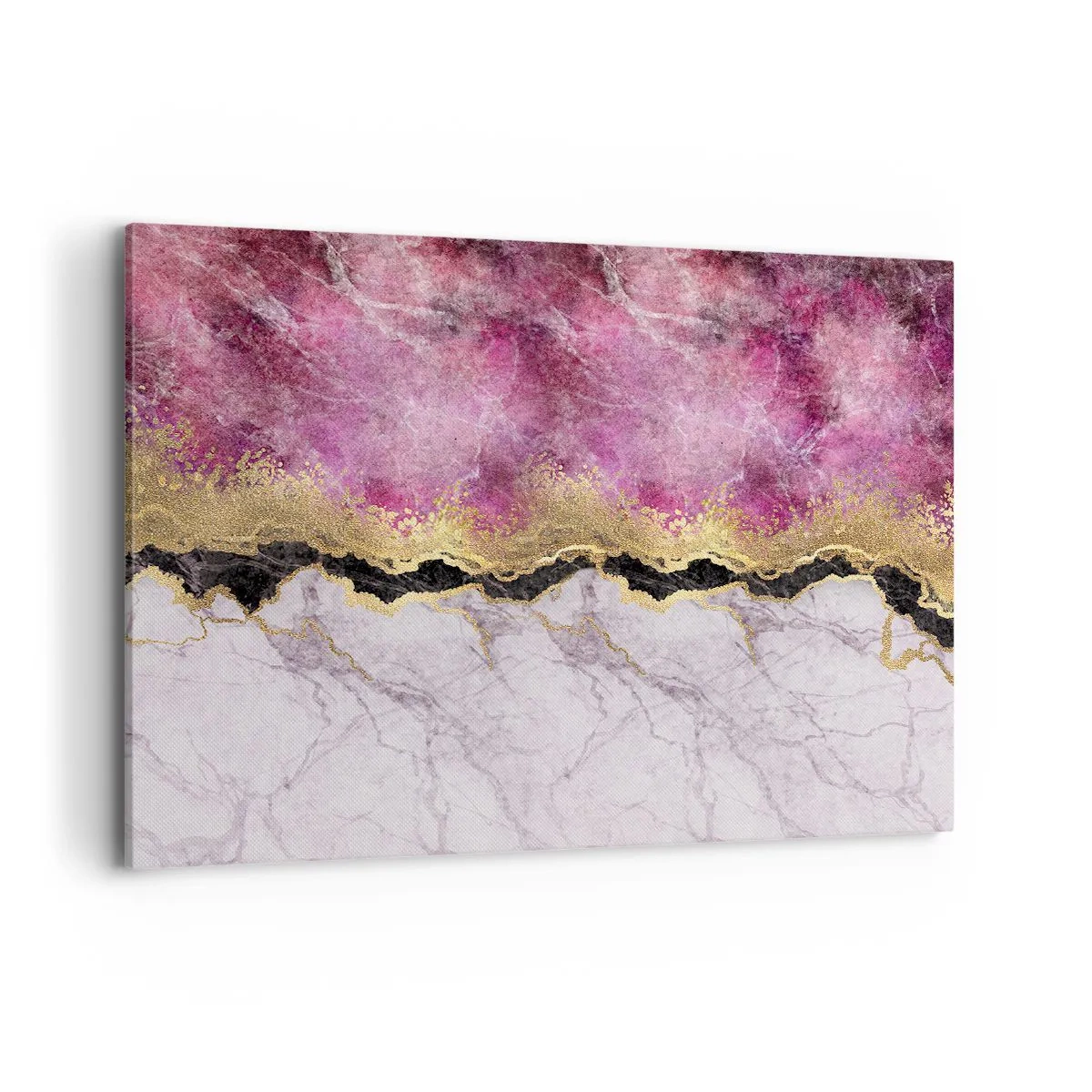 Cuadro sobre lienzo - Impresión de Imagen - Mármol abstracto en tonos rosa con acentos dorados. - 100x70cm - En la frontera - Decoración de pared moderna para salón y dormitorio ARTTOR
