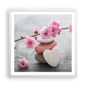 Póster en marco blanco - Felicidad con la flor del cerezo - 60x60 cm
