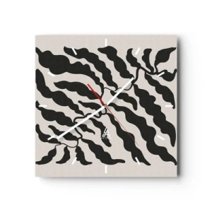 Reloj de pared - Reloj de vidrio - Ramitas con hojas en negro sobre un fondo claro - 30x30cm - La naturaleza de un cuadrado - Decoración de pared moderna para salón y dormitorio ARTTOR