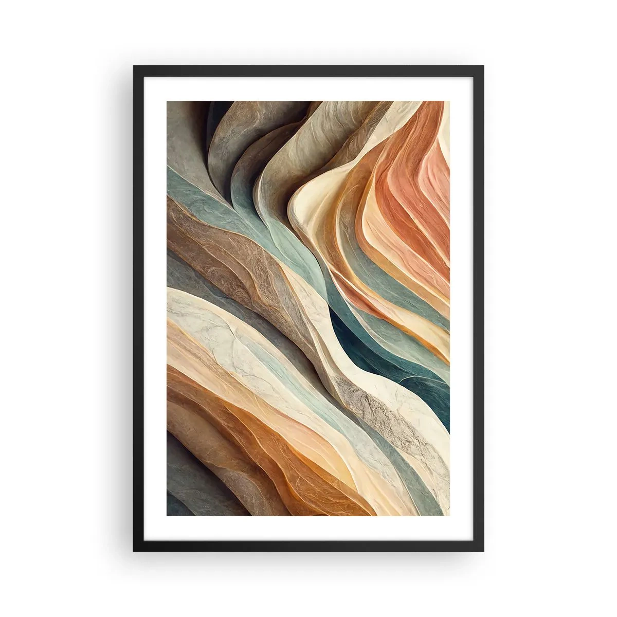 Póster en marco negro - Ondas orgánicas en tonos cálidos y naturales. - 50x70cm - Momentos previos al cambio - Decoración de pared moderna para salón y dormitorio ARTTOR