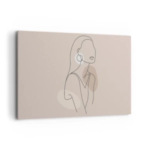 Cuadro sobre lienzo - Impresión de Imagen - Ilustración minimalista de una mujer con contornos sobre un fondo beige. - 120x80cm - Un icono de la inocencia - Decoración de pared moderna para salón y dormitorio ARTTOR