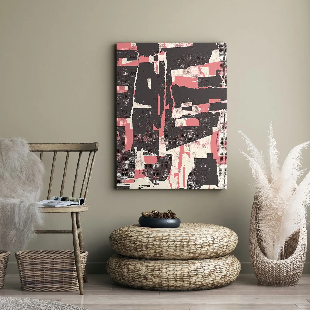 Cuadro sobre lienzo - Impresión de Imagen - Una composición abstracta en tonos rosa y marrón. - 50x70cm - Todo el ajetreo - Decoración de pared moderna para salón y dormitorio ARTTOR